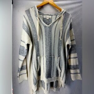 Vintage Havana Beach Hoodie Sweater Women Small Multi Color Striped White Boho